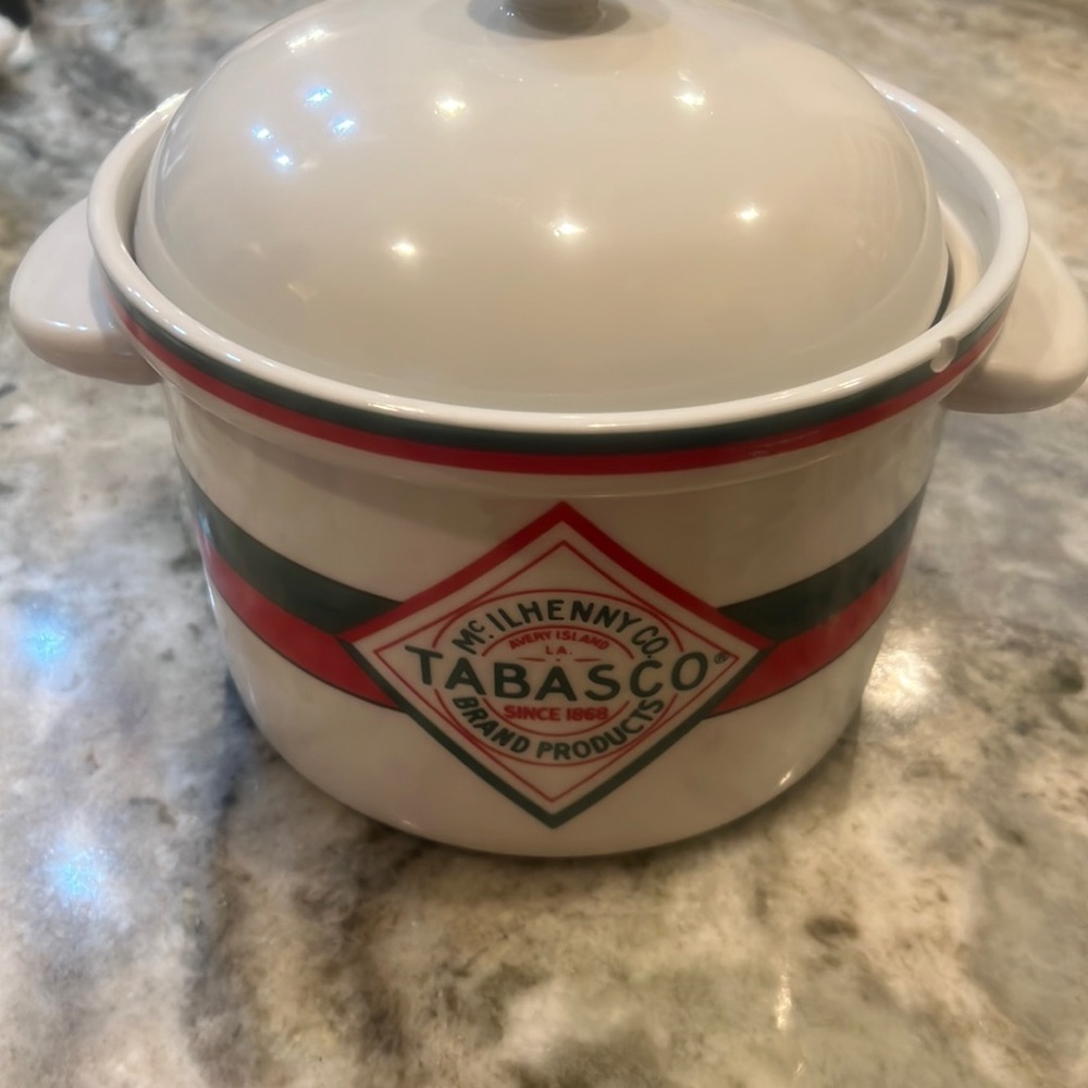 Mcllhenny Co. Tabasco hot sauce stoneware tureen pot with lid